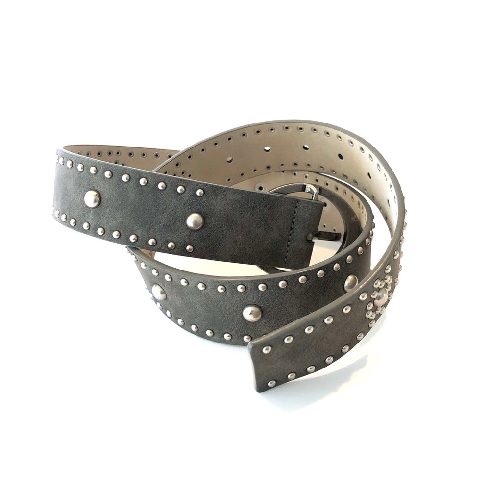 Silver Studded Gray Faux Leather Belt NWT